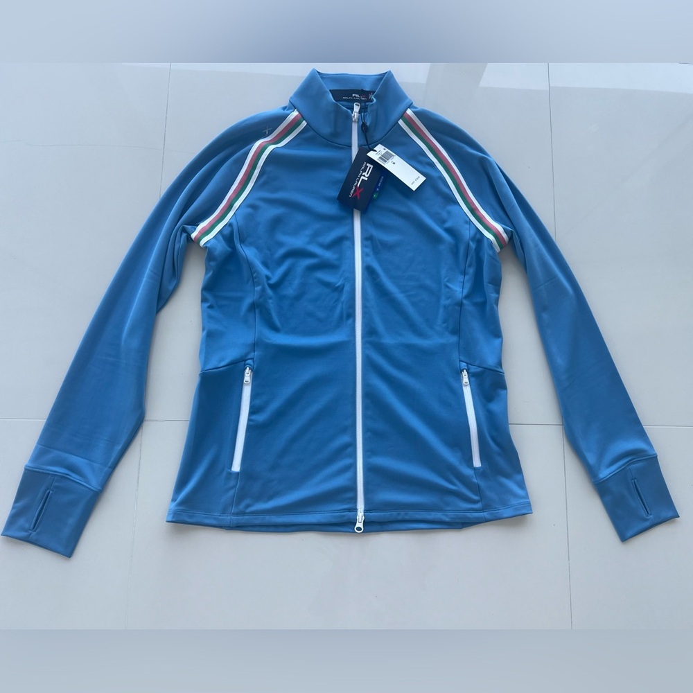 Blue Zip-Up Jacket Ralph Lauren with Striped Accents size Medium New with tags